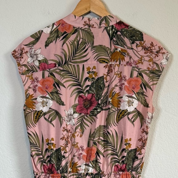Rebecca Minkoff Pink Floral Short Sleeve Ollie Tropical Rose Dress Stretch Waist - Picture 7 of 10